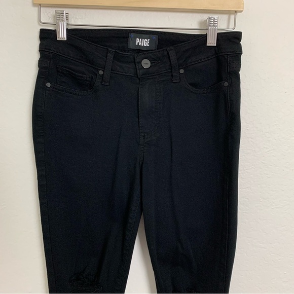 Paige Verdugo Ankle Black Jeans Distressed Women’s Size 27 Ripped Knees Skinny - Picture 8 of 17